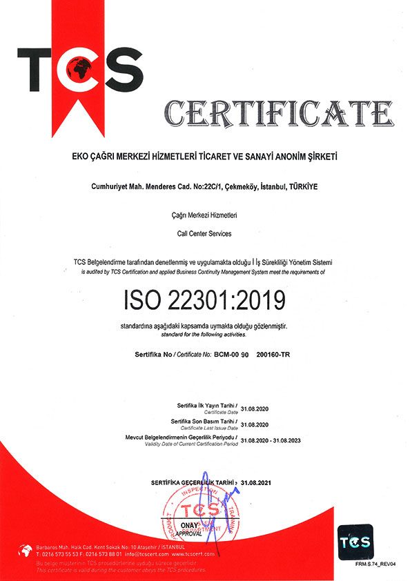 ISO 22301:2019 İş Sürekliliği Yönetim Sistemi